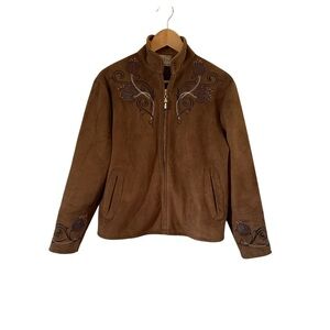 St. John Sport by Marie Gray Western Faux Suede Floral Embroidered Jacket size S